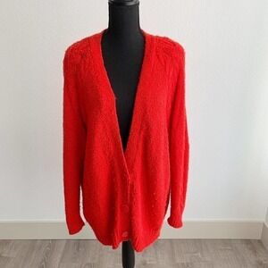 Vintage 80s Blvd East Bright Red V-Neck Button Cardigan Size Womens 24W